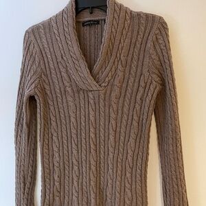 JEANNE PIERRE Taupe Cable Knit Cowl Sweater